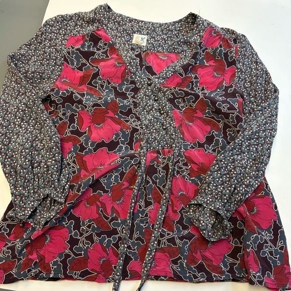 Anthropologie Edme & Esyllte 100% Silk floral printed long sleeve blouse size XS - Picture 4 of 10